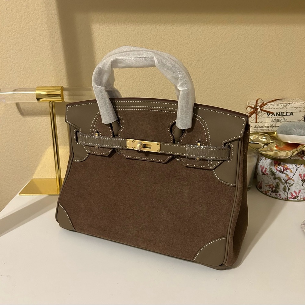 Round Top Leather Satchel Combo Texture 30cm Etaupe